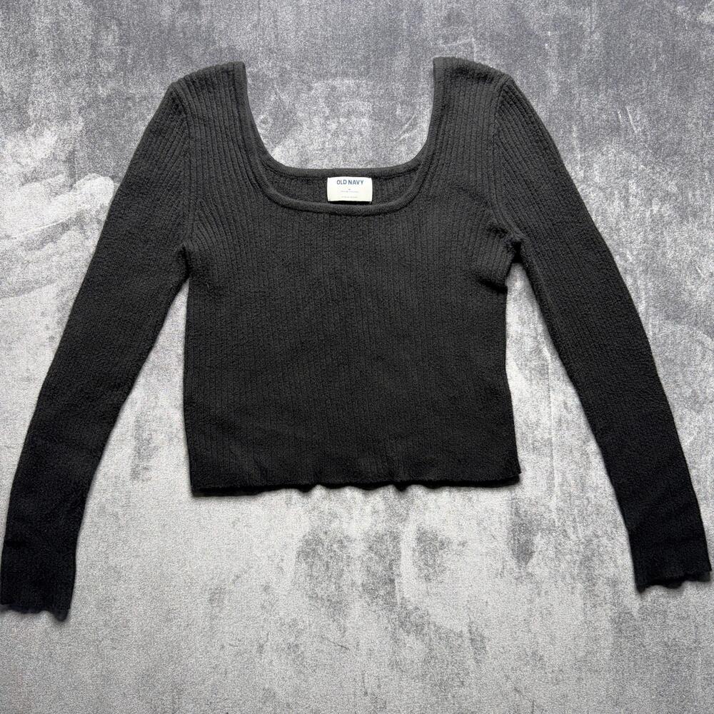 Old Navy Sweater Womens Medium Black Square Neck Long Sleeve Pullover Knit